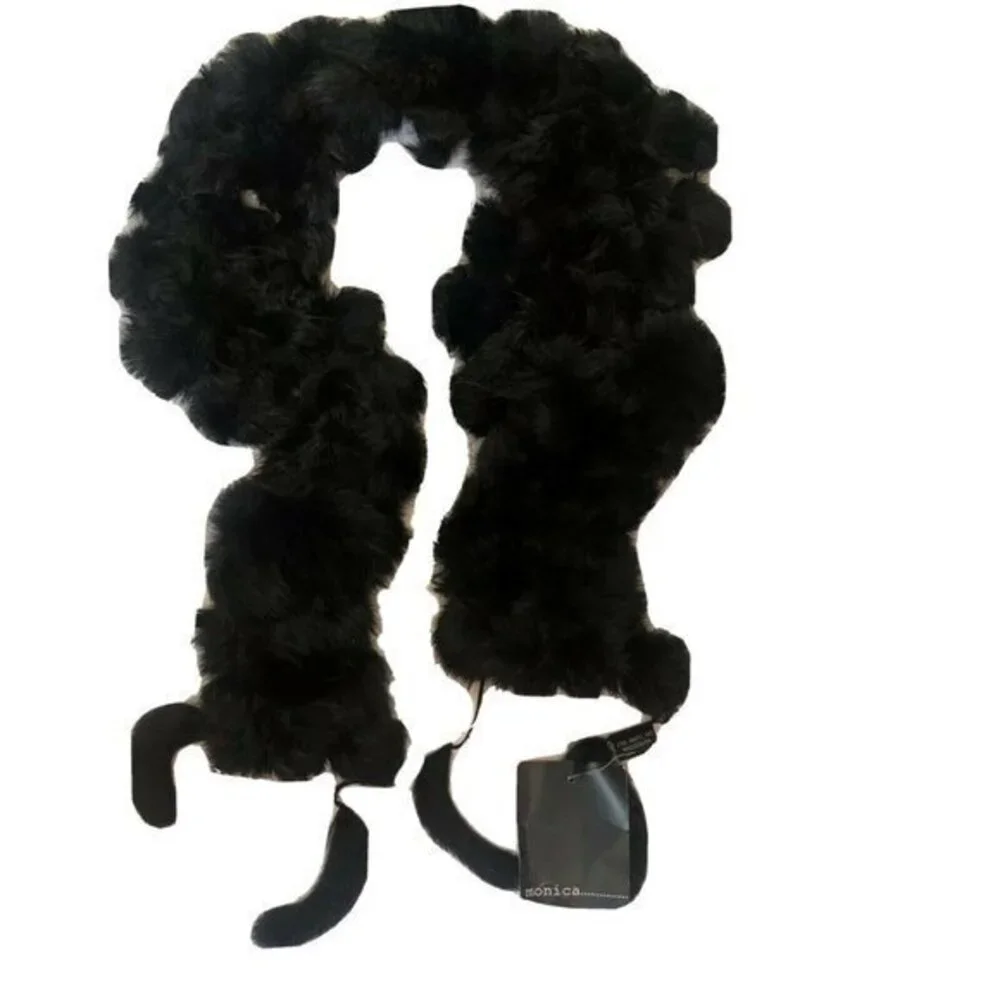 Designer Monica Scarf Rabbit Hair Fur Black wrap